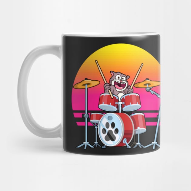 Drummer Cat Music Musician Playing The Drums by FogHaland86